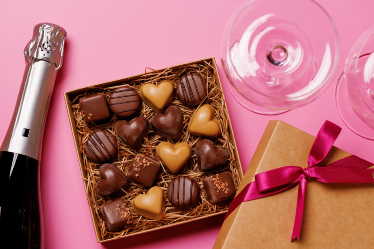 Champagne and chocolate gift box, sweet gift ideas